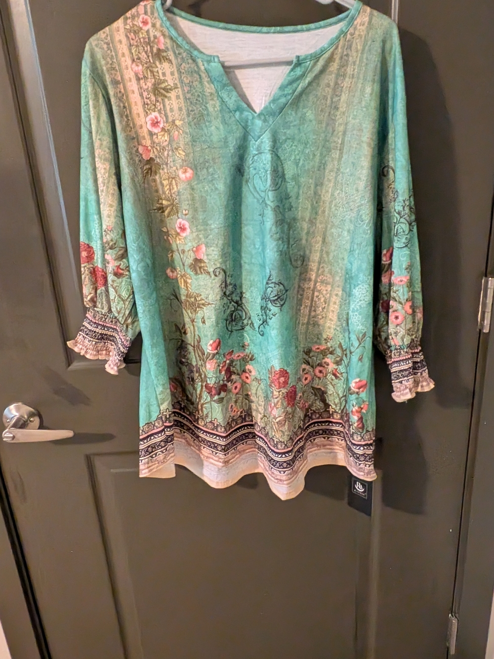 Women's Teal Floral V-Neck Tunic Top Nwt